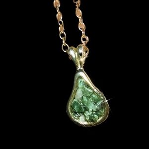 Jade Green Stone  Teardrop Shaped Gold Pendant Necklace